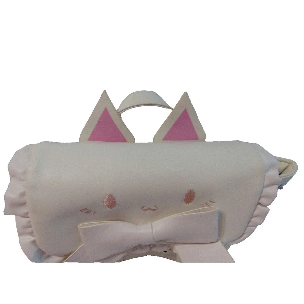 Women's Girl's Backpack Bag Purse White Medium Student Kitty Cat Straps Bow